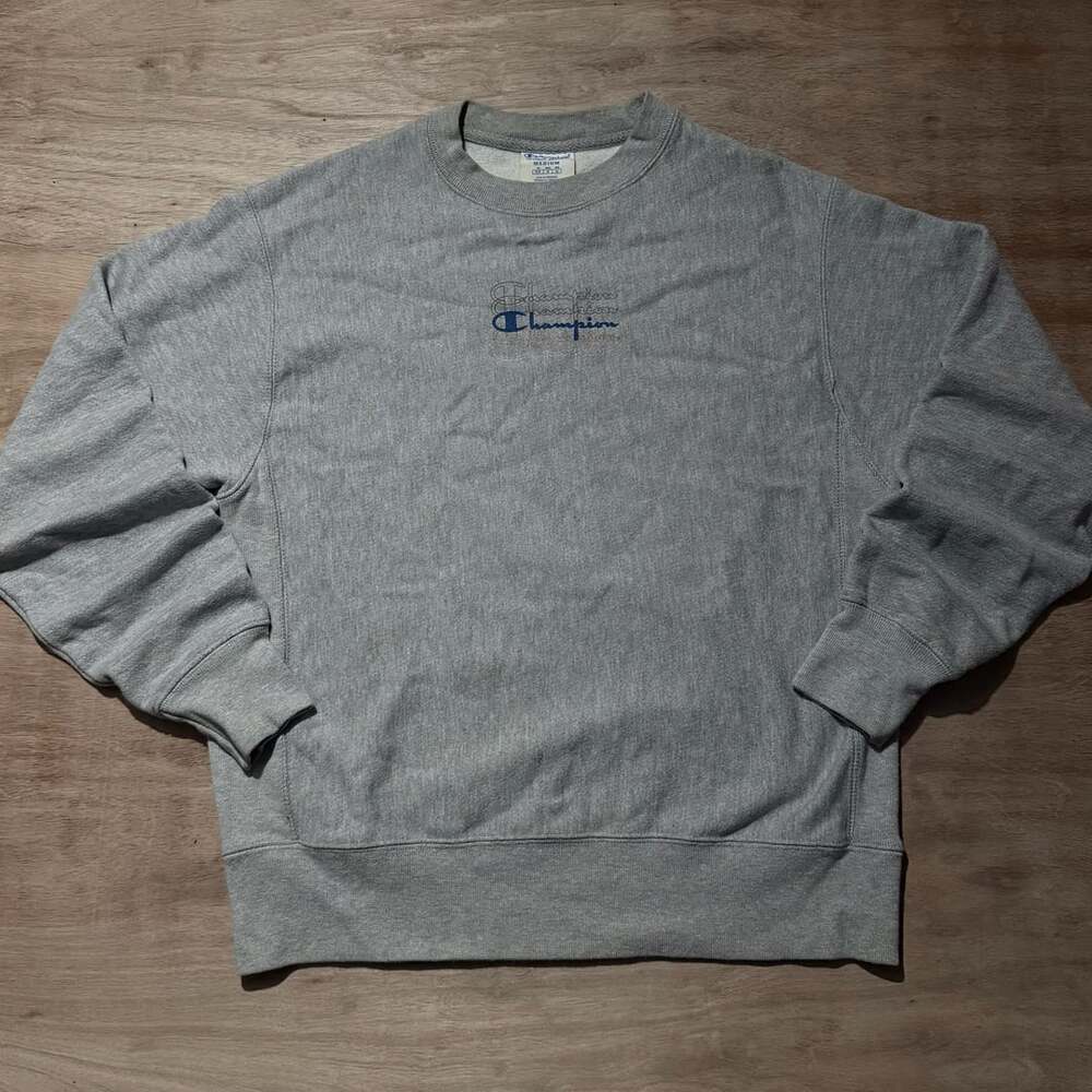 Champion Reverse Weave Crewneck Sweatshirt Gray Multi-Logo Medium